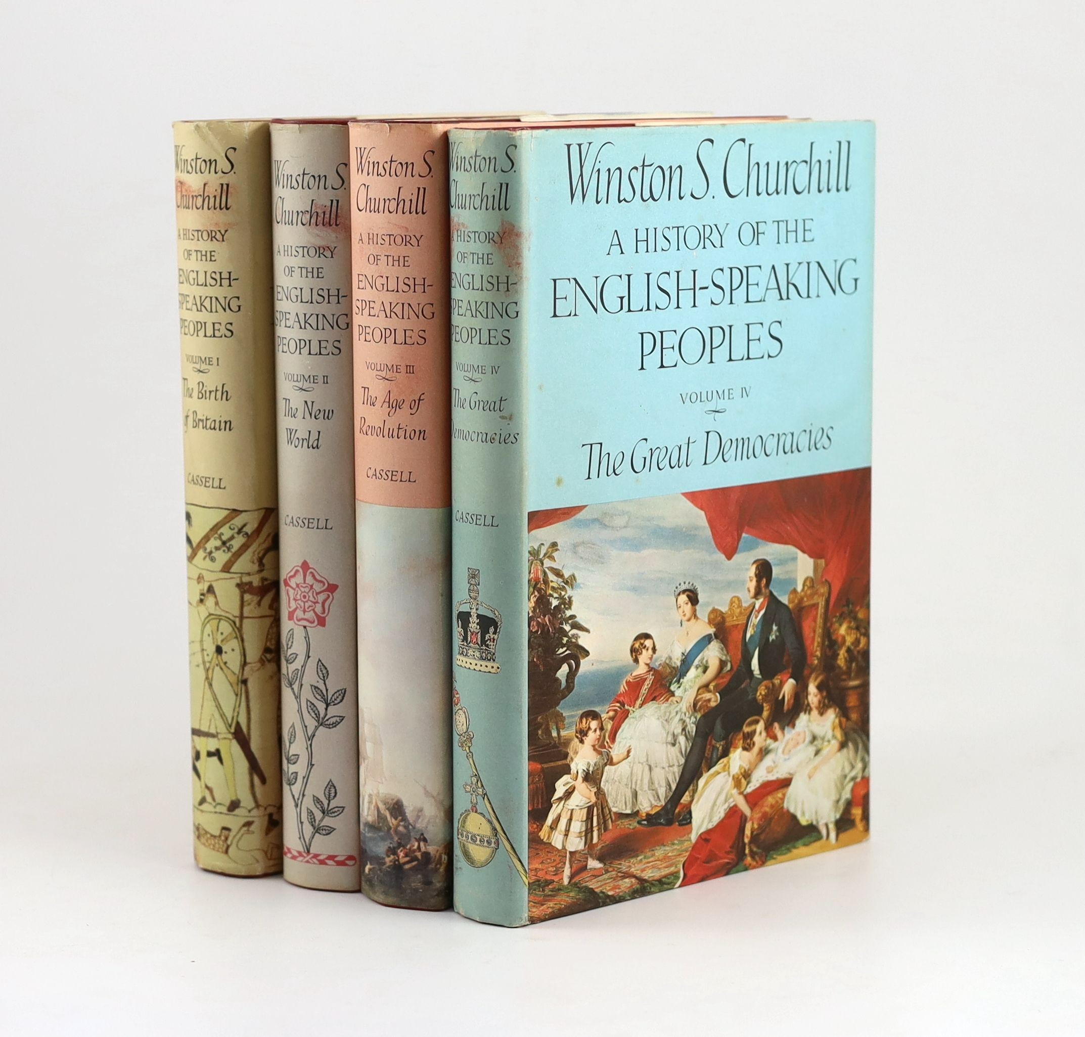 Churchill, Winston Spencer - A History of the English-Speaking Peoples, 1st edition, 4 vols, red cloth gilt, with price clipped d/j’s, Cassell and Company, London, 1956-58